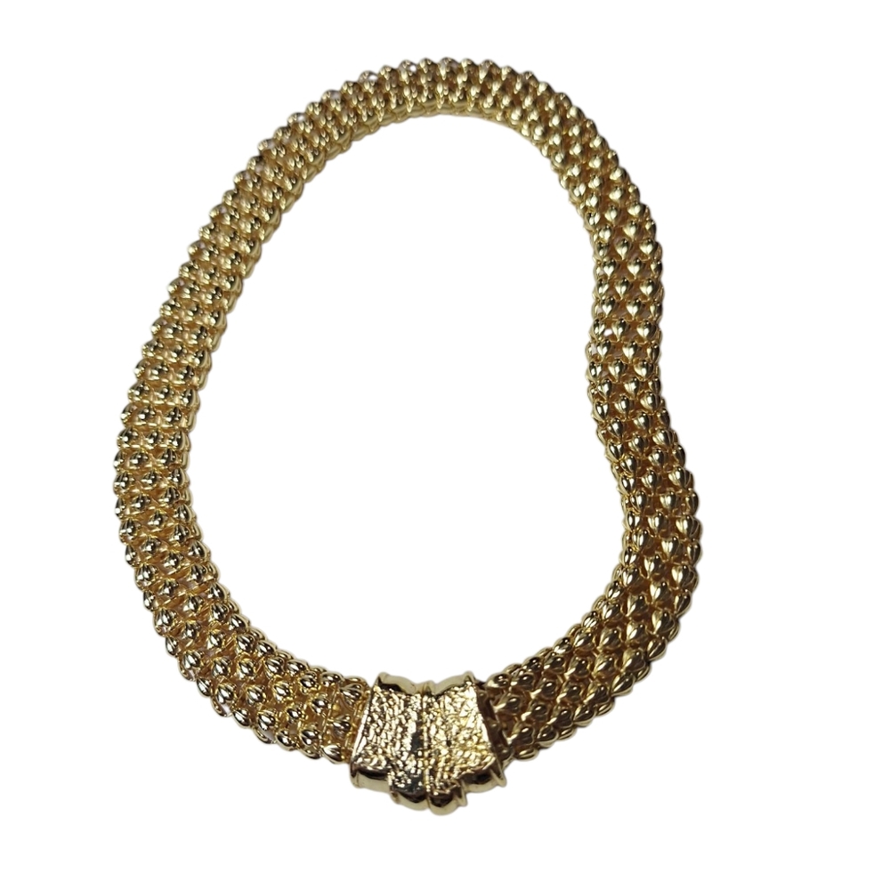 Chunky Gold Tone Choker Collar Necklace Magnetic Front Closure 14" - Picture 6 of 8
